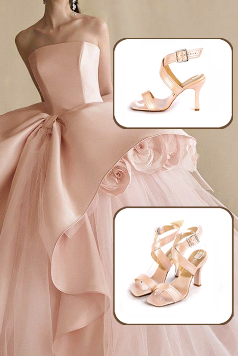 Women's powder pink elegant fully open cross straps sandals. Square toe. High spool heels - Top view
